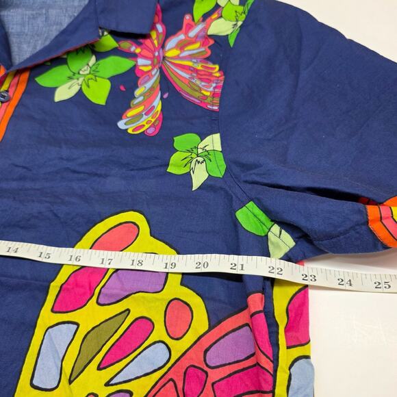 Mr Turk Floral Butterfly Vibrant Short Sleeve Button Shirt Men XL Summer Beach - Picture 10 of 11